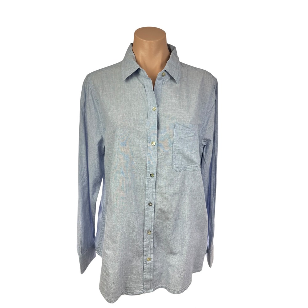 Lola River Womens Light Blue 100% Cotton Button Down Shirt Long Sleeve Large